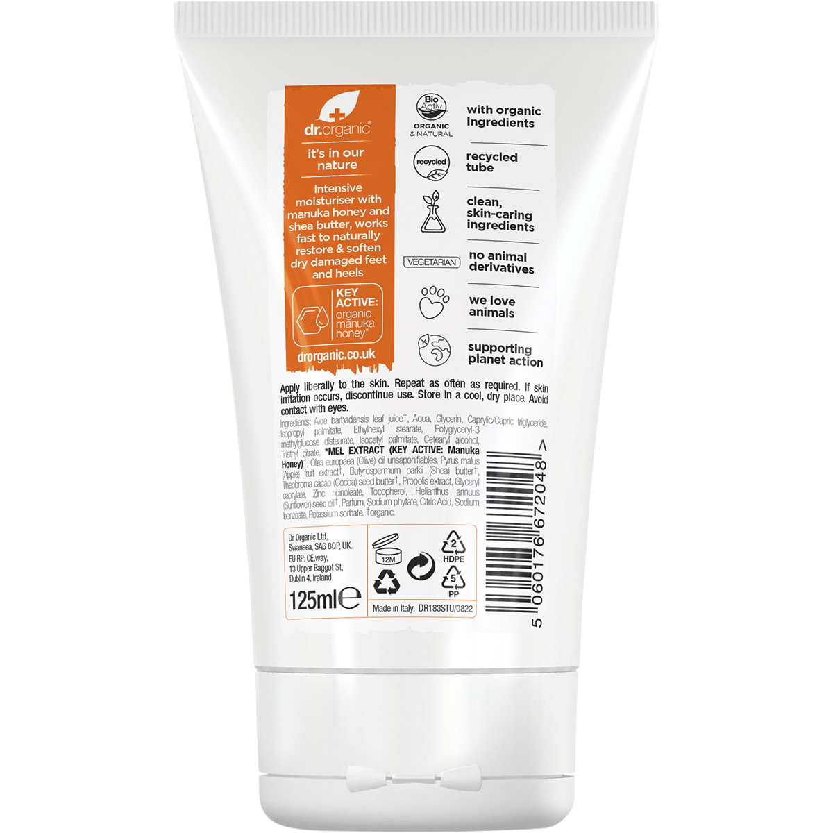 Dr Organic Organic & Natural Foot & Heel Cream Manuka Honey 125ml back view