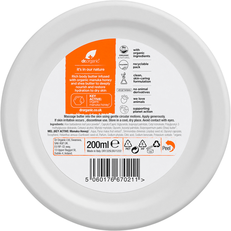 Dr Organic Body Butter Manuka Honey 200ml back