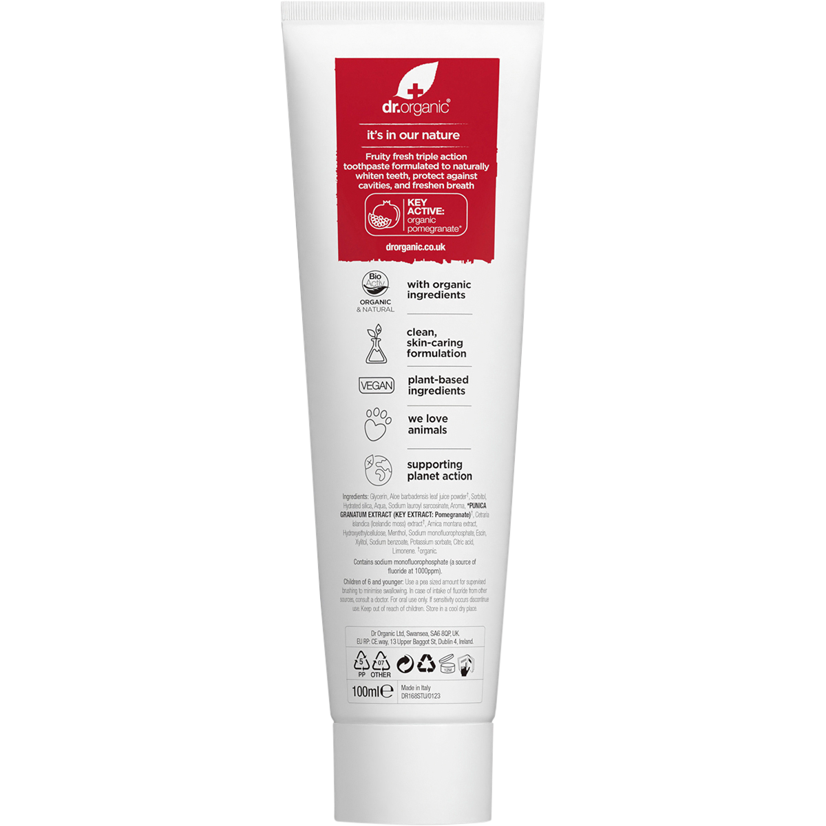 Dr Organic Toothpaste Whitening Organic Pomegranate 100ml back
