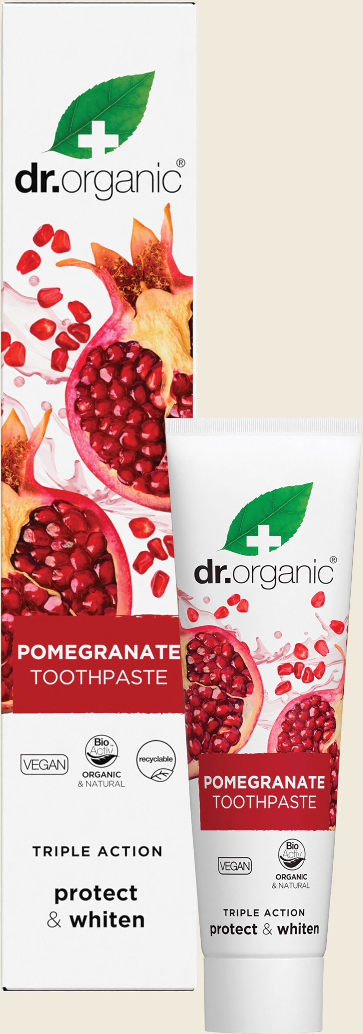 Dr Organic Pomegranate Toothpaste 100ml tube and carton