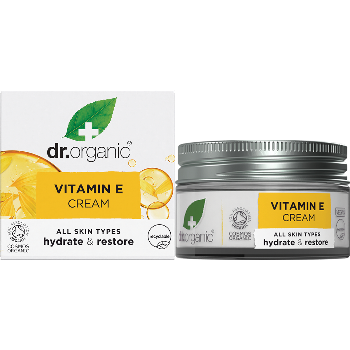 Dr Organic Cream Vitamin E 50ml product and carton