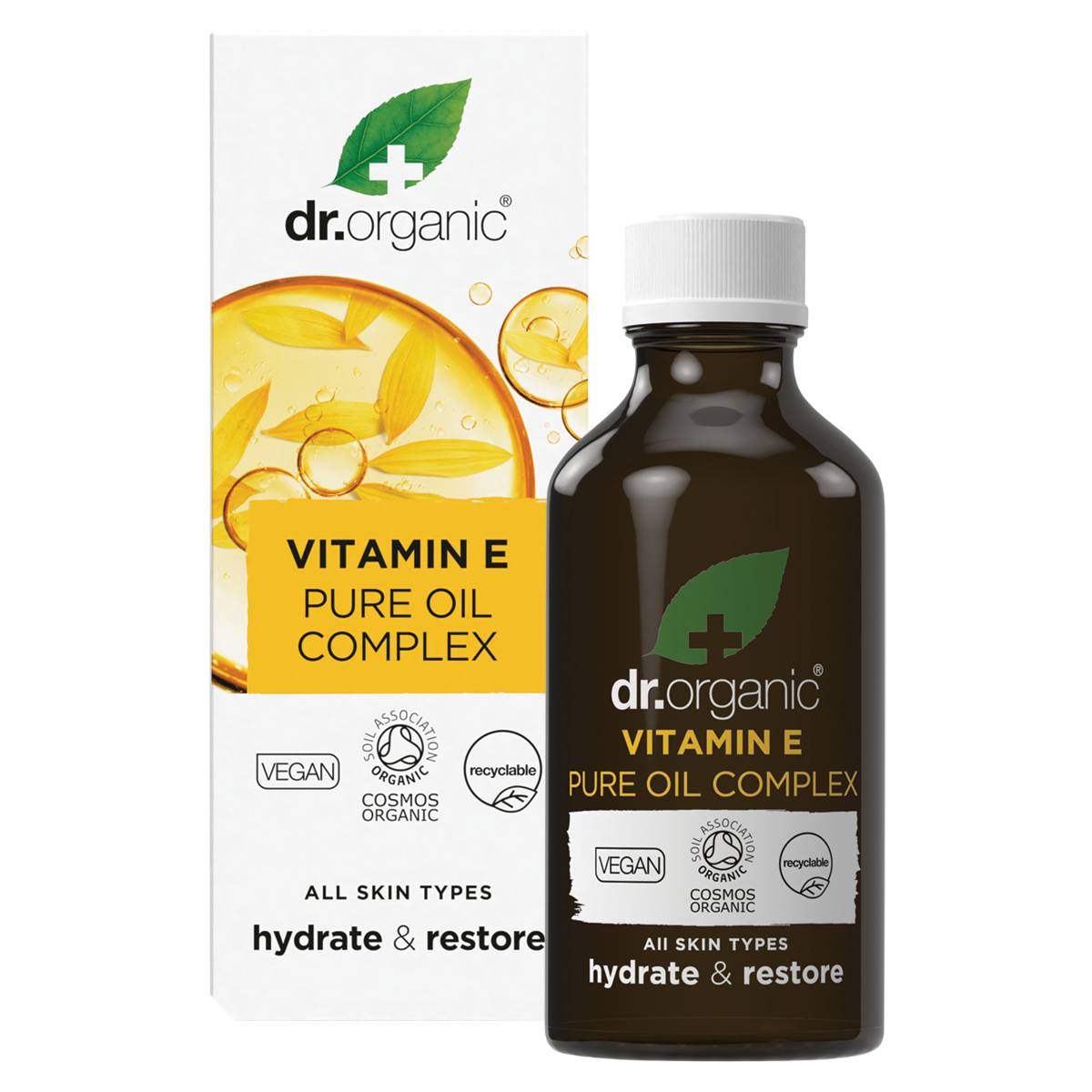 Dr Organic Pure Oil Complex Vitamin E 50ml product and carton