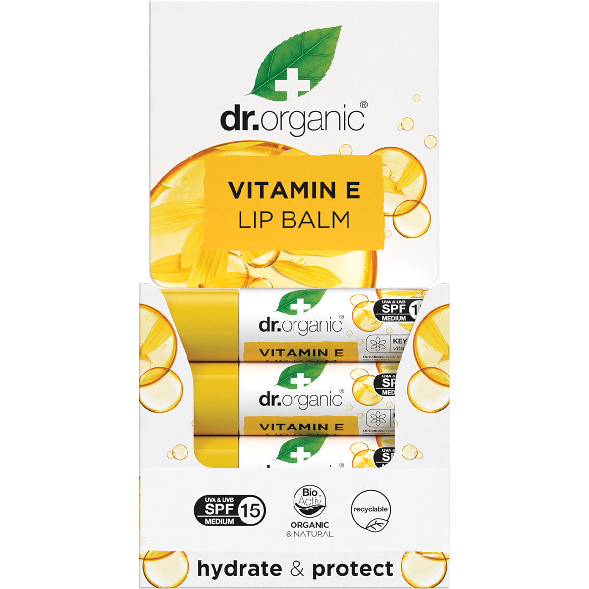 Dr Organic Organic & Natural Lip Balm SPF 15 Vitamin E 5.7ml display view