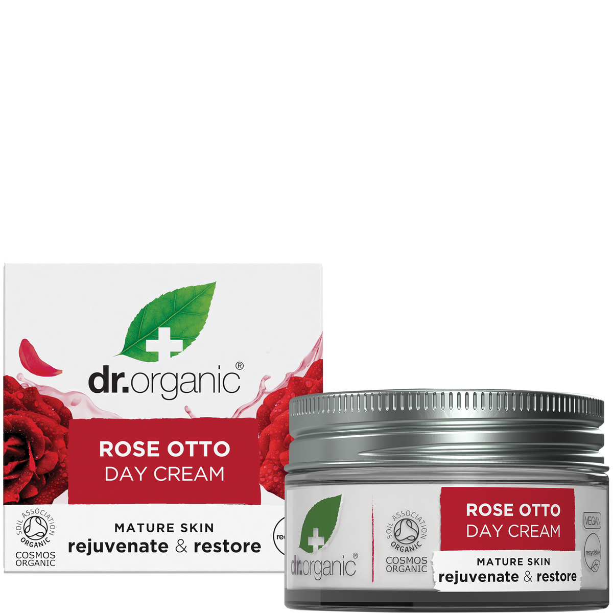 Dr Organic Certified Organic Day Cream Rose Otto 50ml product and box view