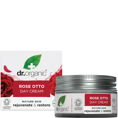 Dr Organic Day Cream Rose Otto 50ml product and carton