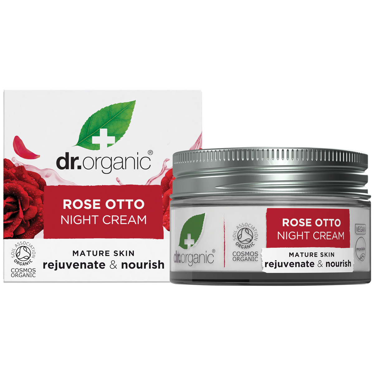 Dr Organic Night Cream Rose Otto 50ml product and carton