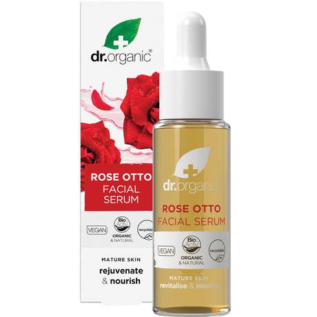 Dr Organic Facial Serum Rose Otto 30ml product and carton