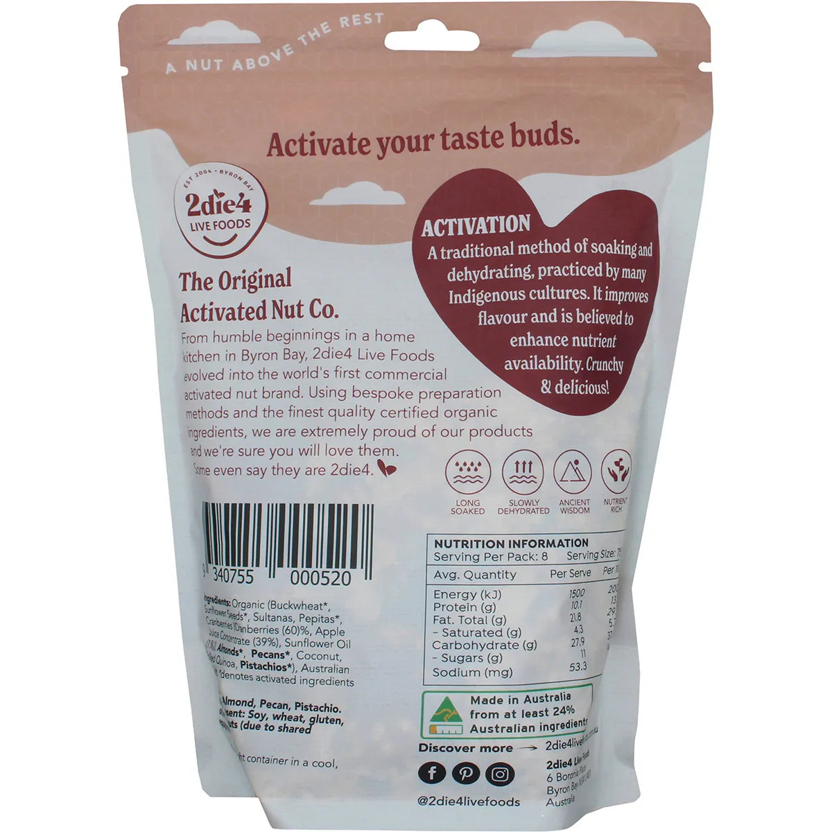 2Die4 Live Foods Organic Activated Muesli 600g