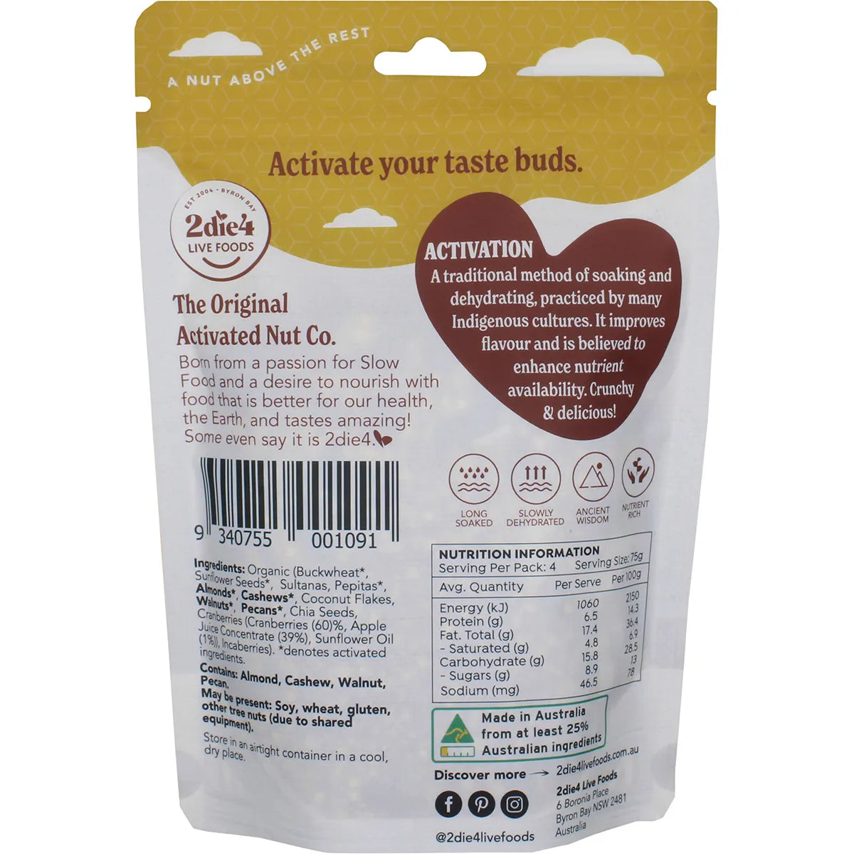 2Die4 Live Foods Organic Activated Paleo Muesli 300g