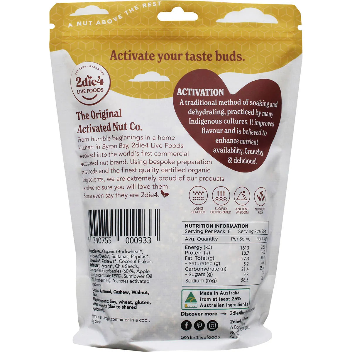 2Die4 Live Foods Organic Activated Paleo Muesli 600g