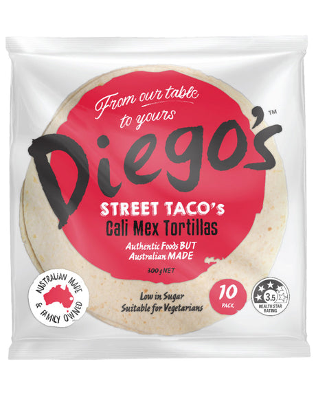 Diego’s Street Tacos Cali Mex Tortillas 300g x 10-pack Front