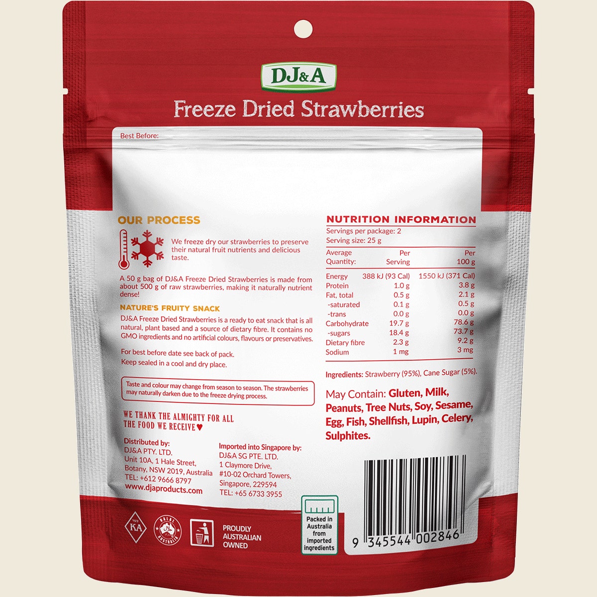 DJ&A Freeze Dried Strawberries 7x50g back
