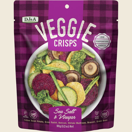 DJ&A Veggie Crisps Sea Salt & Vinegar 9x90g front