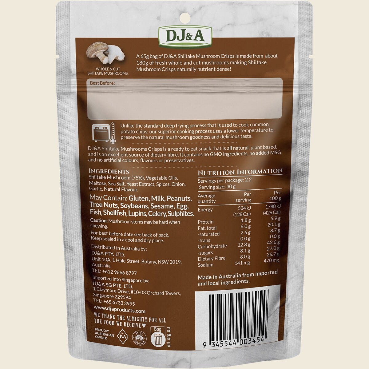 DJ&A Shiitake Mushroom Crisps 9x65g back