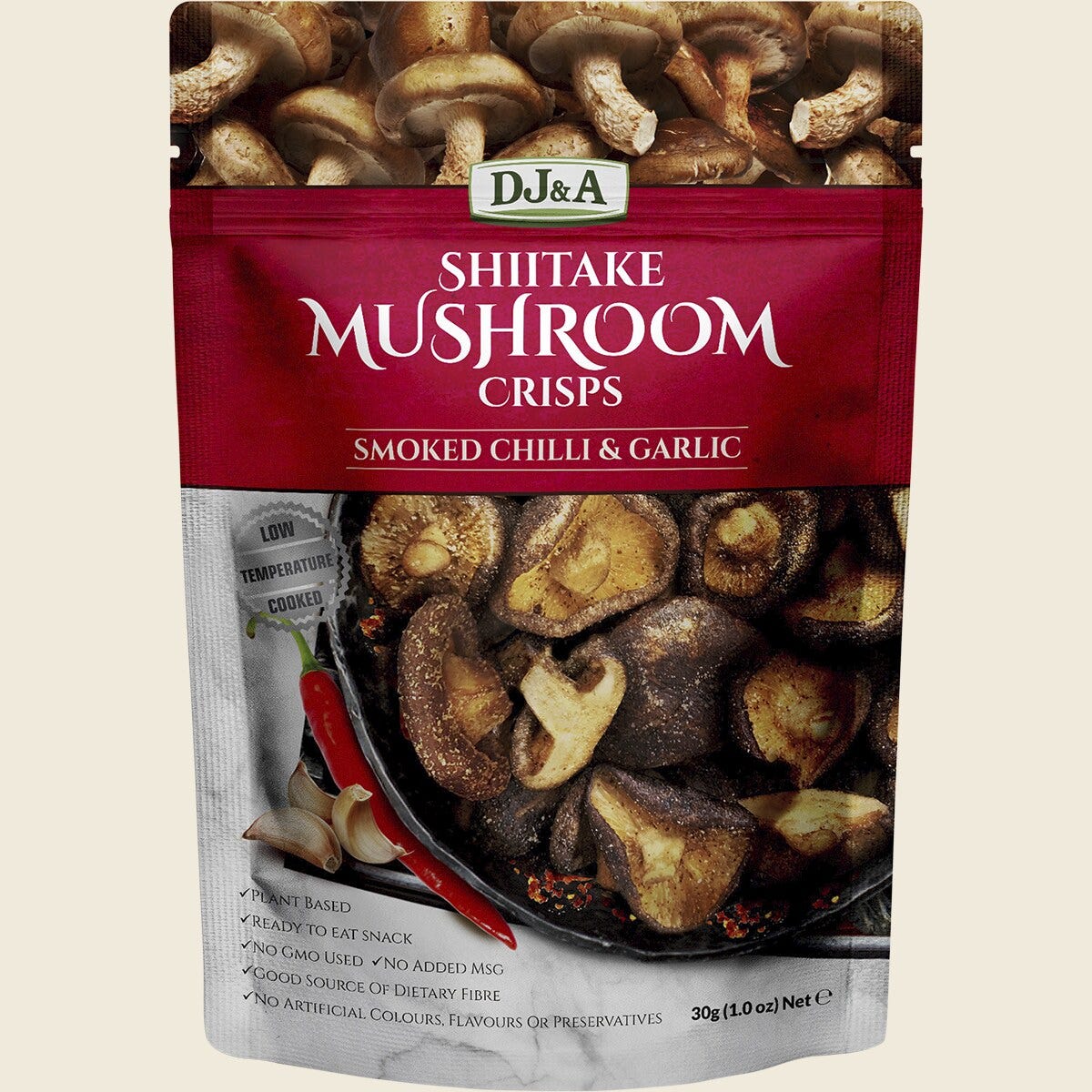 DJ&A Shiitake Mushroom Crisps Smoked Chilli & Garlic 12 x 30g