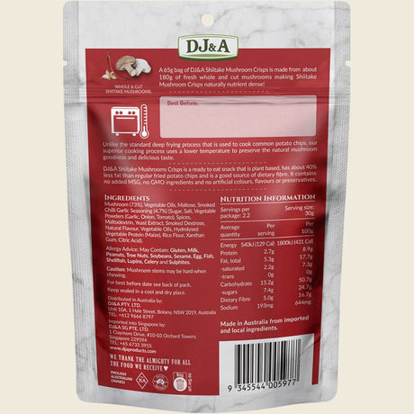 DJ&A Shiitake Mushroom Crisps Smoked Chilli & Garlic 9x65g back