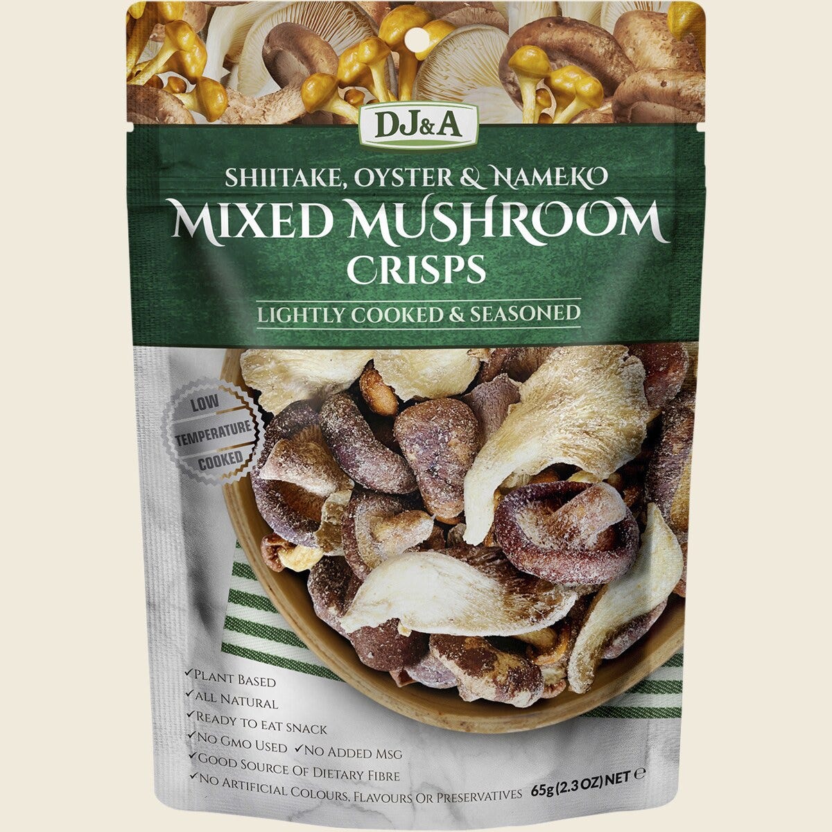 DJ&A Mixed Mushroom Crisps 9x65g front