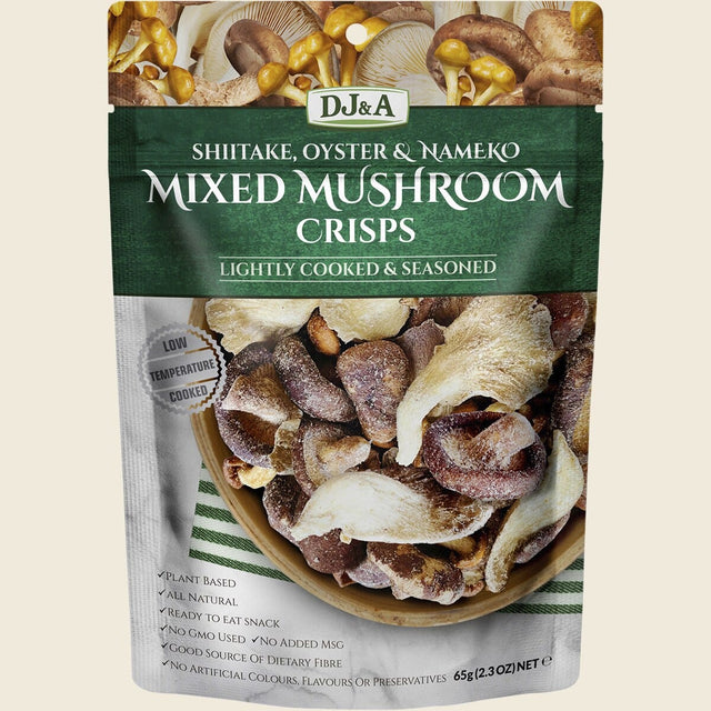 DJ&A Mixed Mushroom Crisps 9x65g front