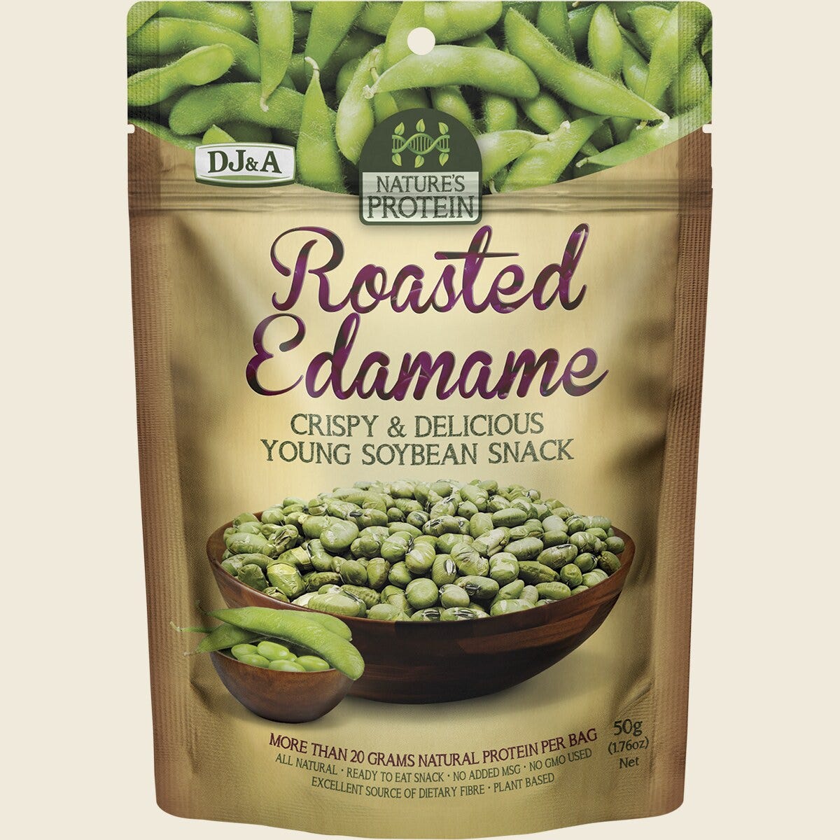 DJ&A Nature's Protein Roasted Edamame 12x50g front