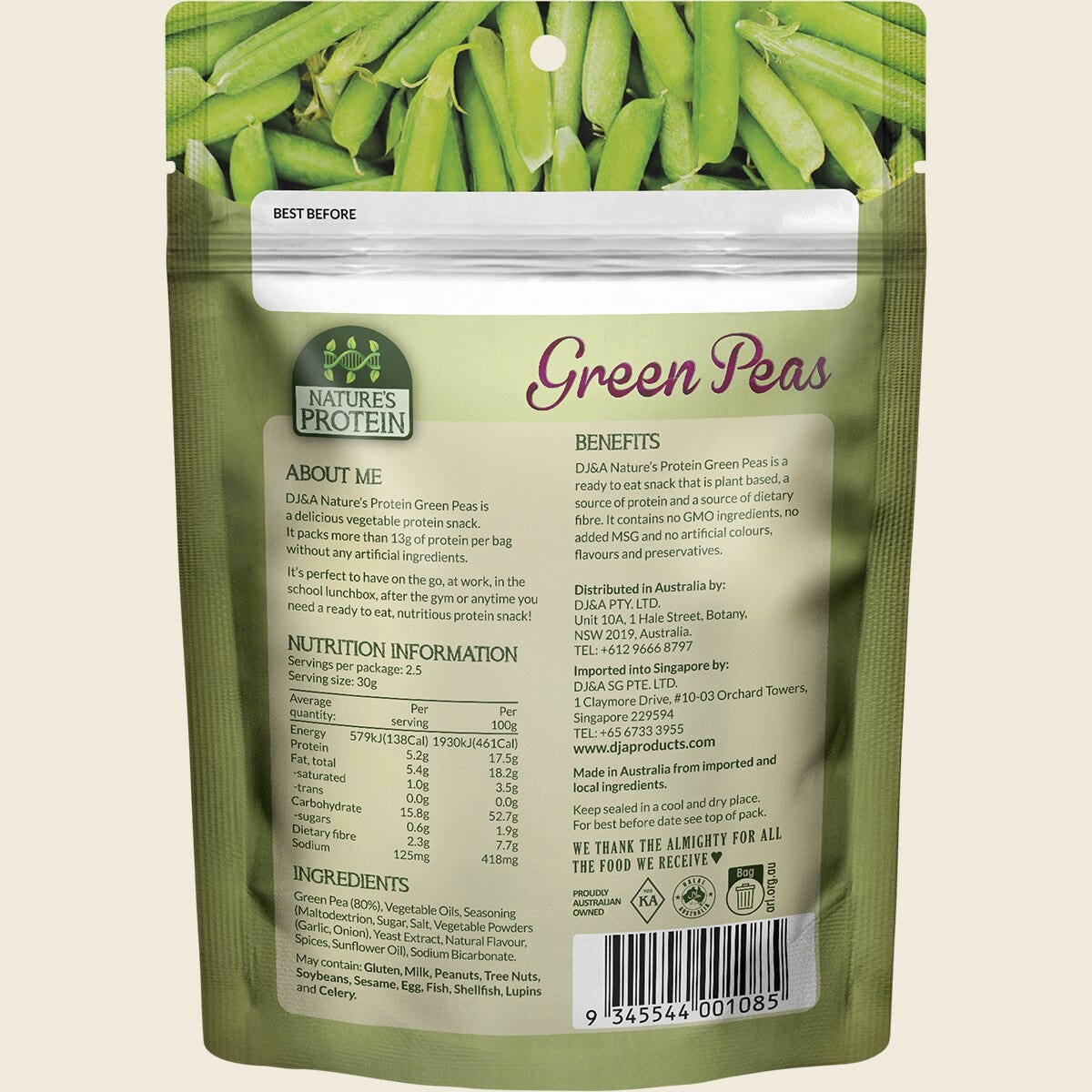 DJ&A Nature's Protein Green Peas 12x75g back
