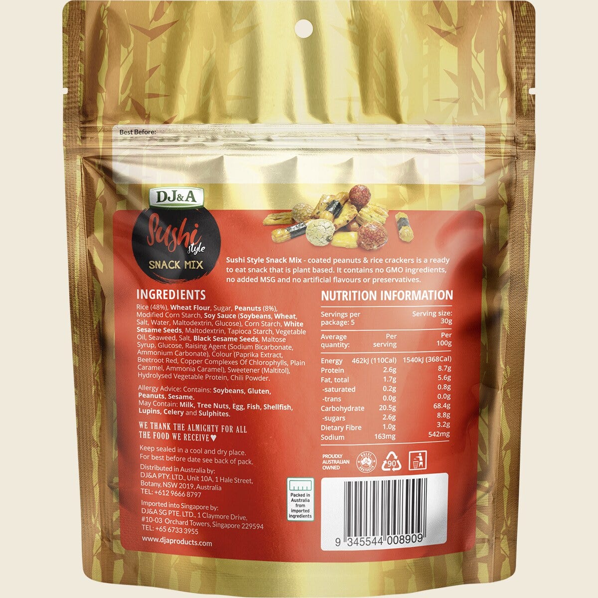DJ&A Sushi Style Snack Mix 9x150g back