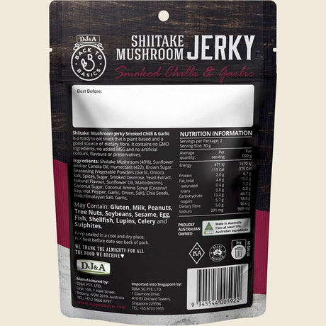 DJ&A Shiitake Mushroom Jerky Smoked Chilli & Garlic 12x60g back