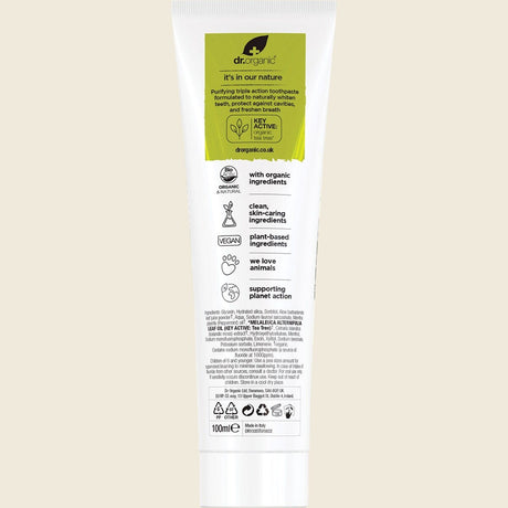 Dr Organic Tea Tree Toothpaste 100ml tube back