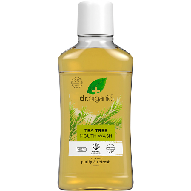 Dr Organic Mouthwash Tea Tree 500ml front