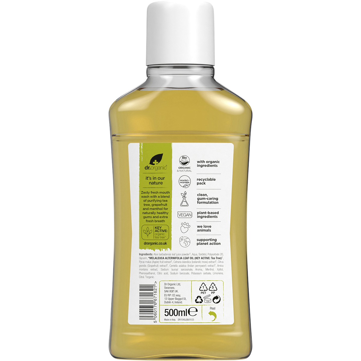 Dr Organic Mouthwash Tea Tree 500ml back