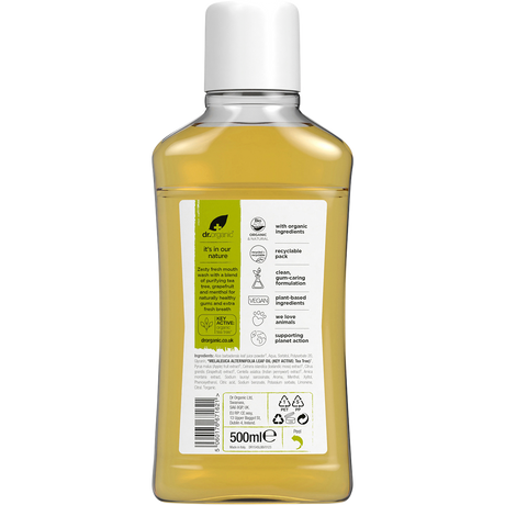 Dr Organic Mouthwash Tea Tree 500ml back