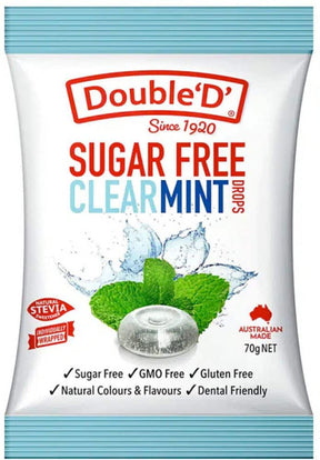 Double D Sugar Free Clear Mint Drops 70g Front
