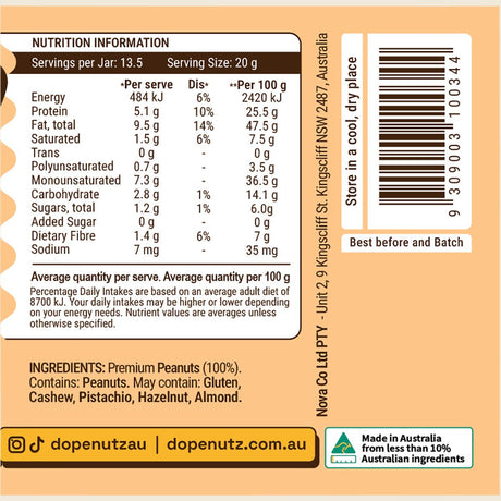 Dope Nutz Peanut Butter Natural 325g