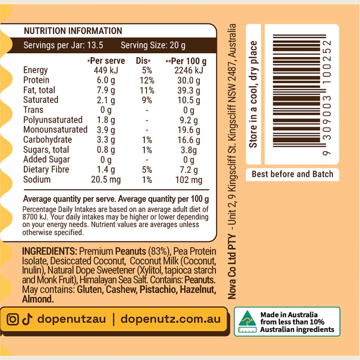Dope Nutz Peanut Butter Coconut Creme Brulee 325g