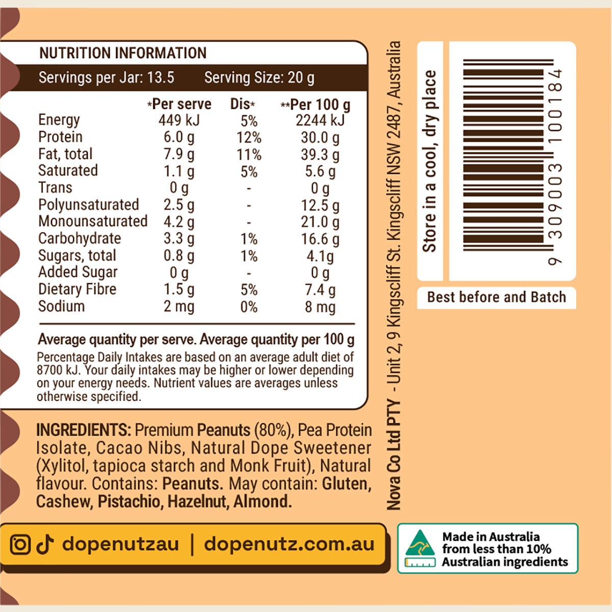 Dope Nutz Peanut Butter Choc Crunch 325g