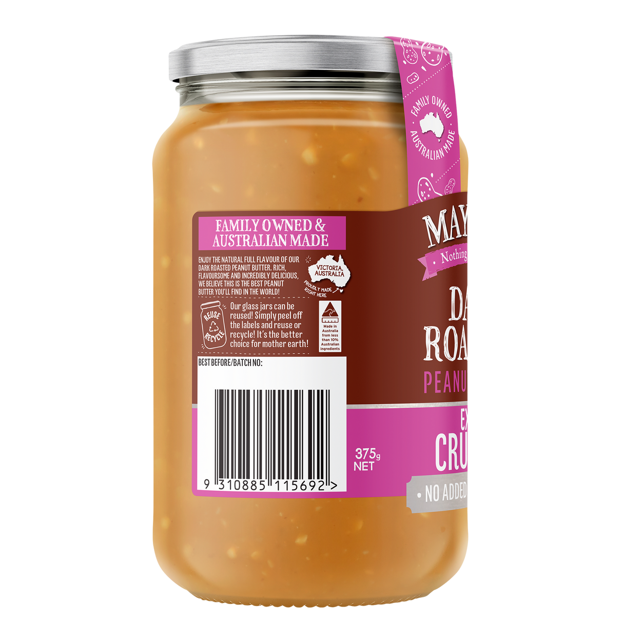 Mayver's Peanut Butter Dark Roast Extra Crunchy 375g x6