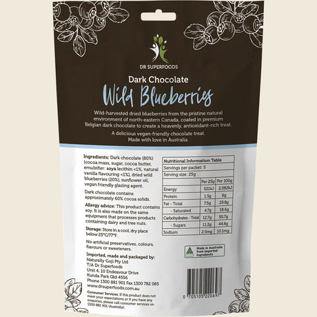 Dr Superfoods Wild Blueberries Dark Chocolate 125g Back