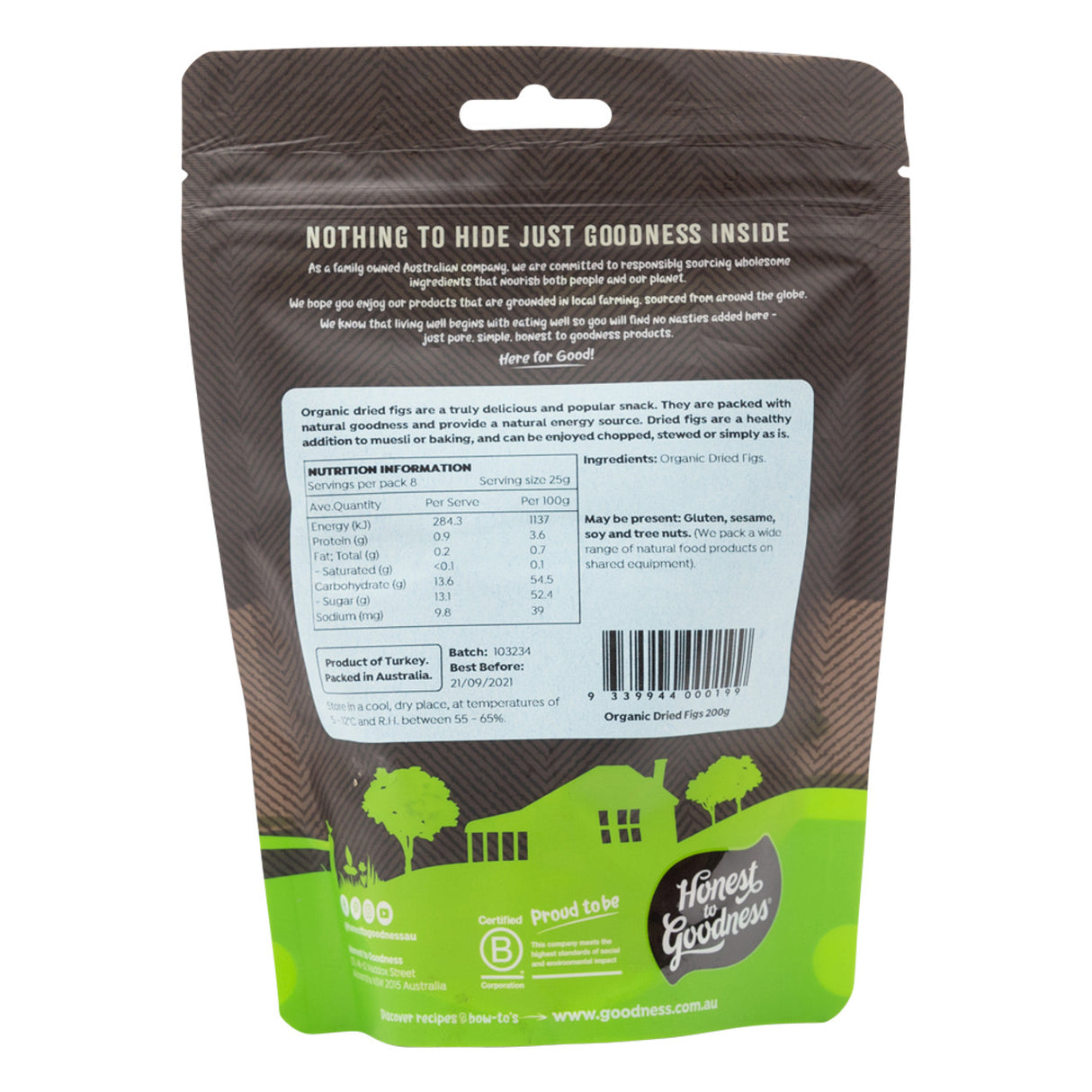 Honest to Goodness Organic Dried Figs 200g - Clearance