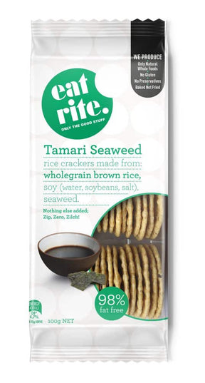 Eatrite Wholegrain Brown Rice Tamari Seaweed Crackers 100g Front