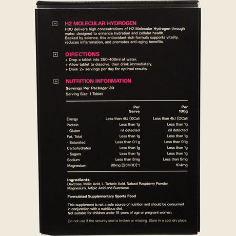 ELMNT H2 Molecular Hydrogen Water Tablets Berry 30 Tabs Back