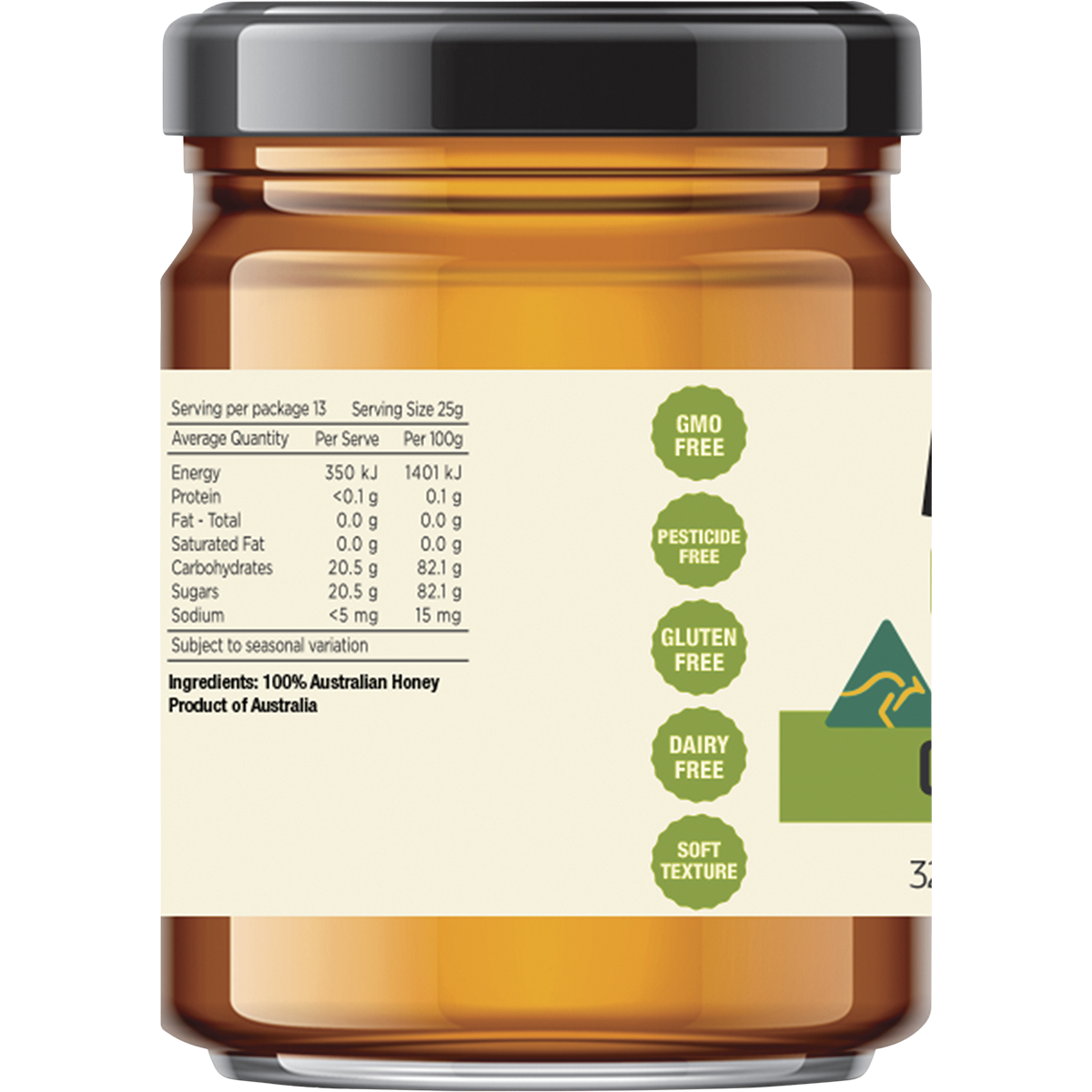 Every Bit Organic Certified Organic Raw Honey 325g left side view