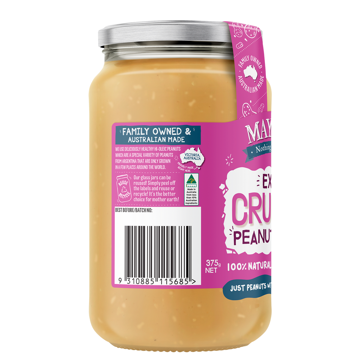 Mayver's Peanut Butter Extra Crunchy 375g x6