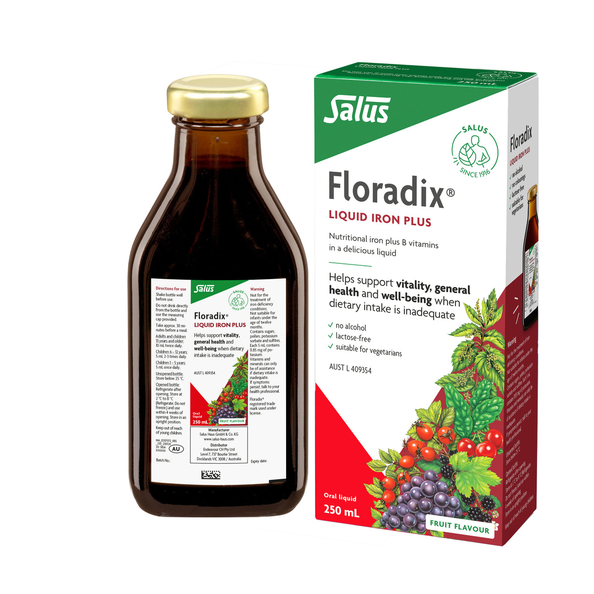 Floradix Floravital Herbal Liquid Iron Plus 250ml Fruit Flavour