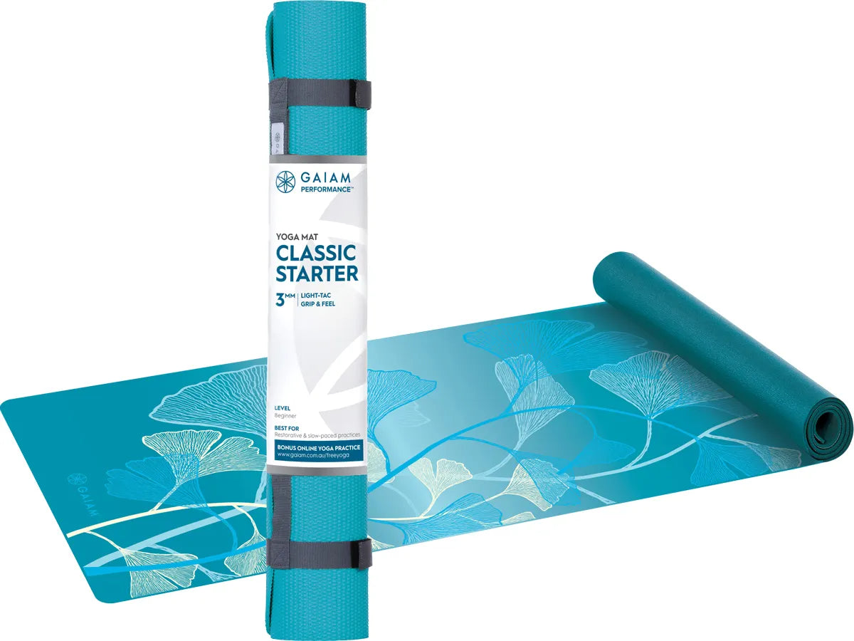 Gaiam Yoga Mat Classic Starter 3mm Light Blue Flower 61cm x 173cm