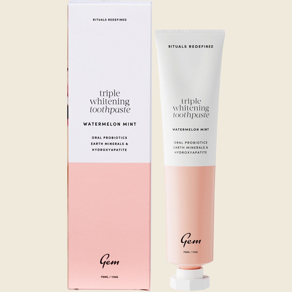 Gem Toothpaste Triple Whitening Watermelon Mint 110g (Fluoride Free)