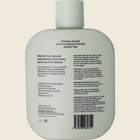 Gem Mouthwash Premium Natural Crisp Mint 500ml (Alcohol Free)