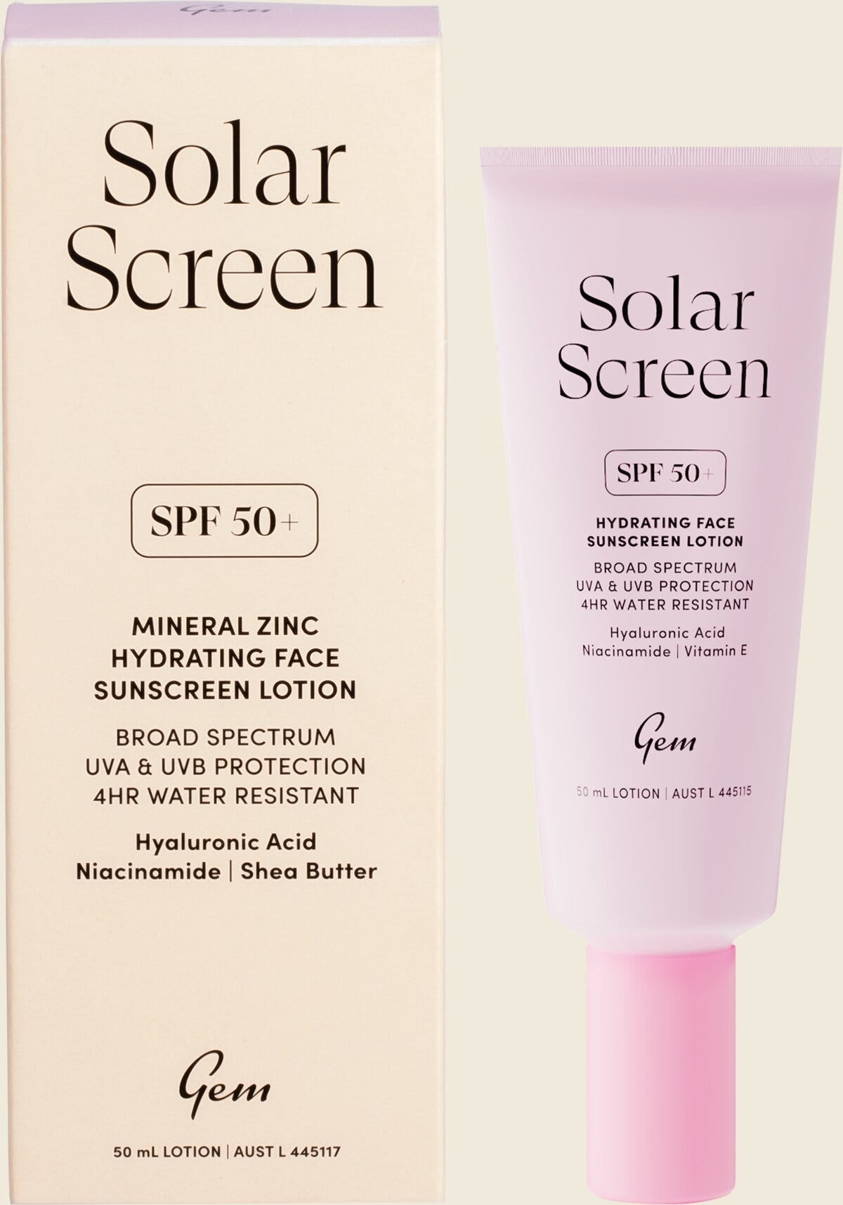 GEM Solar Screen SPF50+ Hydrating Face Sunscreen Lotion 50ml