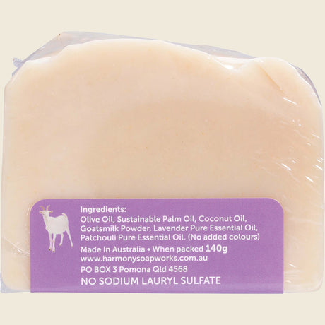 Harmony Soapworks Lavender & Patchouli Goat's Milk Soap 140g back