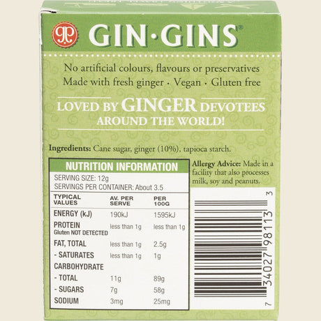 The Ginger People Gin Gins Ginger Candy Chewy Original 42g Pack of 12 Back