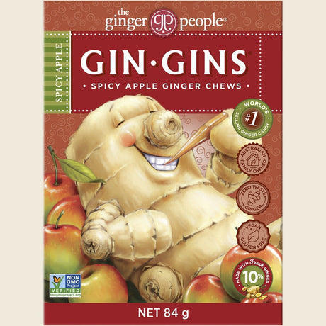 The Ginger People Gin Gins Ginger Candy Chews Spicy Apple 12 x 84g Front