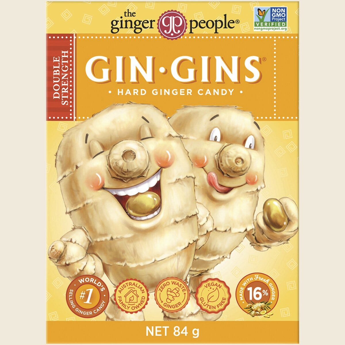 The Ginger People Gin Gins Ginger Candy Hard Double Strength 12 x 84g Front